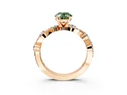 Solitaire Engagement Ring Setting for Fancy Green Oval Center with Bar-Station Pave Twist and Prong Head in Rose Gold