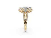 Halo Engagement Ring Setting for Marquise Center with Two-Strand Split Shank and Prong Head in Yellow Gold