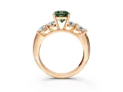5 Stone Engagement Ring Setting for Fancy Green Cushion Cut Center with Graduated Accents and Prong Head in Rose Gold