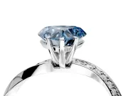 Side Accent Engagement Ring Setting for Fancy Blue Heart-Shaped Center with Accent Shoulders and Prong Head in Sterling Silver