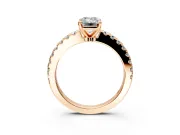 Solitaire Engagement Ring Setting for Emerald Cut Center with Single Row Accent Band and Prong Head in Rose Gold