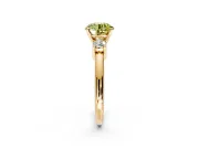 3 Stone Engagement Ring Setting for Fancy Yellow Round Cut Center with Wide Plain Band and Prong Head in Yellow Gold