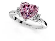 3 Stone Engagement Ring Setting for Fancy Pink Heart-Shaped Center with Wide Plain Band and Prong Head in Sterling Silver