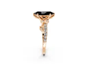 Leaf Motif Engagement Ring Setting for Fancy Black Marquise Center with Pave Band and Prong Head in Rose Gold