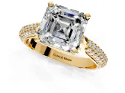 Solitaire Engagement Ring Setting for Asscher Cut Center with Multi-Row Accents and Prong Head in Yellow Gold