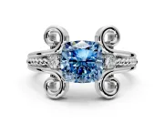 Solitaire Engagement Ring Setting for Fancy Blue Cushion Cut Center with Twisted Band and Scroll Prong Head in White Gold