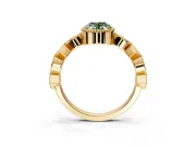 Milgrain Bezel Engagement Ring Setting for Fancy Green Oval Center with Marquise Stations and Bezel Head in Yellow Gold