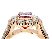 Large Accent Halo Engagement Ring Setting for Fancy Pink Emerald Cut Center with Pave Split Shank and Prong Head in Rose Gold