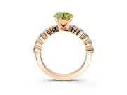 Shared-Prong Engagement Ring Setting for Fancy Yellow Round Cut Center with Graduated Accents and Prong Head in Rose Gold