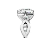 Solitaire Engagement Ring Setting for Princess Cut Center with Accented Twist Band and Leaf Prong Head in Sterling Silver