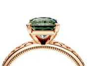 Solitaire Engagement Ring Setting for Fancy Green Radiant Cut Center with Milgrain X Pattern Band and Prong Head in Rose Gold