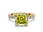 Solitaire Engagement Ring Setting for Fancy Yellow Asscher Cut Center with Fine Pave Band and Claw Prong Head in Yellow Gold