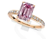 Solitaire Engagement Ring Setting for Fancy Pink Emerald Cut Center with Fine Pave Band and Prong Head in Rose Gold