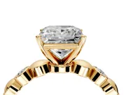 Solitaire Engagement Ring Setting for Princess Cut Center with Beaded Bezel Station Band and Prong Head in Yellow Gold
