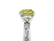 Solitaire Engagement Ring Setting for Fancy Yellow Cushion Cut Center with Channel Baguette Band and Prong Head in Platinum