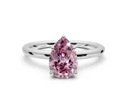 Hidden Halo Engagement Ring Setting for Fancy Pink Pear-Shaped Center with Thin Rounded Band and Prong Head in Platinum