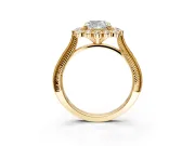 Milgrain Halo Engagement Ring Setting for Cushion Cut Center with Bezel Point Accents and Prong Head in Yellow Gold