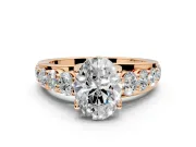 Solitaire Engagement Ring Setting for Oval Center with Graduated Shared Prongs and Prong Head in Rose Gold