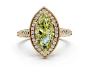 Milgrain Halo Engagement Ring Setting for Fancy Yellow Marquise Center with Three-Sided Pave Band and Prong Head in Yellow Gold