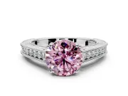 Solitaire Engagement Ring Setting for Fancy Pink Round Cut Center with Engraved Pave Band and Prong Head in Sterling Silver