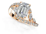 Solitaire Engagement Ring Setting for Emerald Cut Center with Pave Bypass Twist Band and Prong Head in Rose Gold