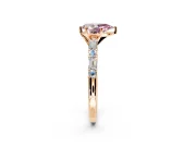 Baguette Engagement Ring Setting for Fancy Pink Pear-Shaped Center with Alternating Bar-Set Band and Prong Head in Rose Gold
