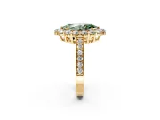 Halo Engagement Ring Setting for Fancy Green Marquise Center with Milgrain Channel Band and Prong Head in Yellow Gold