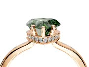Hidden Halo Engagement Ring Setting for Fancy Green Heart-Shaped Center with Wide Flat Plain Band and Prong Head in Rose Gold