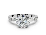 Bar-Set Engagement Ring Setting for Round Cut Center with Tapered Baguette Accents and Prong Head in Platinum