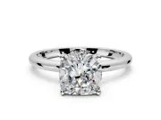 Hidden Halo Engagement Ring Setting for Cushion Cut Center with Thin Round-Wire Band and Prong Head in White Gold