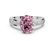 Solitaire Engagement Ring Setting for Fancy Pink Oval Center with Princess Cut Channel Band and Prong Head in Platinum