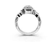 Halo Engagement Ring Setting for Radiant Cut Center with Floral Band and Prong Head in White Gold