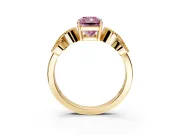 Leaf Engagement Ring Setting for Fancy Pink Radiant Cut Center with Milgrain Accent Band and Prong Head in Yellow Gold