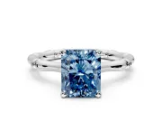 Solitaire Engagement Ring Setting for Fancy Blue Radiant Cut Center with Bamboo Band and Prong Head in Platinum