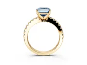 Solitaire Engagement Ring Setting for Fancy Blue Asscher Cut Center with Single Row Accent Band and Prong Head in Yellow Gold