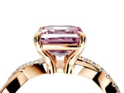 Solitaire Engagement Ring Setting for Fancy Pink Asscher Cut Center with Half-Pave Crossover Band and Prong Head in Rose Gold