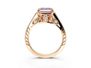 Cathedral Engagement Ring Setting for Fancy Pink Asscher Cut Center with Antique-Style Pave Band and Prong Head in Rose Gold