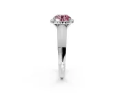 Halo Engagement Ring Setting for Fancy Pink Round Cut Center with Knife Ridge Cathedral Band and Prong Head in White Gold