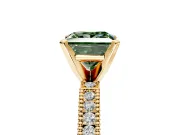 Solitaire Engagement Ring Setting for Fancy Green Princess Cut Center with Milgrain-Edged Pave Band and Prong Head in Yellow Gold