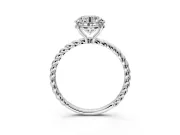 Solitaire Engagement Ring Setting for Round Cut Center with Plain Twisted Rope Band and Prong Head in Sterling Silver