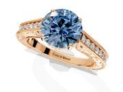 Solitaire Engagement Ring Setting for Fancy Blue Round Cut Center with Engraved Pave Band and Prong Head in Rose Gold