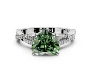 Solitaire Engagement Ring Setting for Fancy Green Heart-Shaped Center with Twisted Pave Split Shank and Prong Head in Platinum