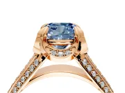 Solitaire Engagement Ring Setting for Fancy Blue Cushion Cut Center with Accented Split Shank and Prong Head in Rose Gold