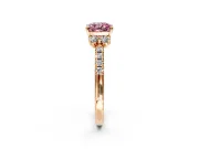 Paired Accent Engagement Ring Setting for Fancy Pink Cushion Cut Center with Pave Band and Prong Head in Rose Gold