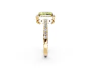 Halo Engagement Ring Setting for Fancy Yellow Radiant Cut Center with Heart-Shaped Openwork, Pave Band and Prong Head in Yellow Gold
