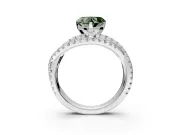 Solitaire Engagement Ring Setting for Fancy Green Heart-Shaped Center with Woven 3-Strand Pave Band and Prong Head in Sterling Silver