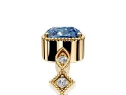 Milgrain Bezel Engagement Ring Setting for Fancy Blue Cushion Cut Center with Marquise Stations and Bezel Head in Yellow Gold