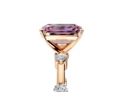 Solitaire Engagement Ring Setting for Fancy Pink Emerald Cut Center with Bezel Station Band and Prong Head in Rose Gold