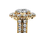 Large Accent Halo Engagement Ring Setting for Oval Center with Pave Split Shank and Prong Head in Yellow Gold