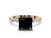 Solitaire Engagement Ring Setting for Fancy Black Princess Cut Center with Alternating Size Accents and Prong Head in Yellow Gold